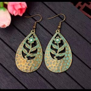 Hammered Floral Drop Dangle Earrings